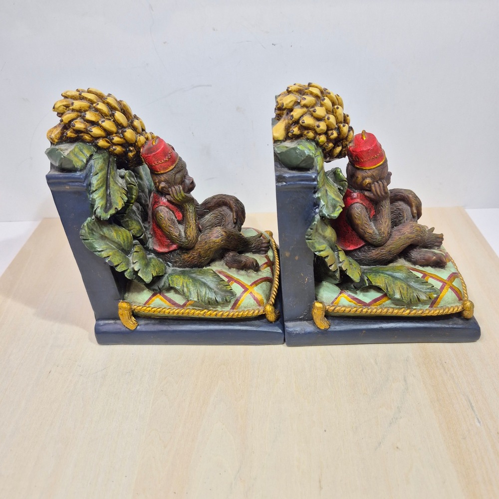Arister Gifts Monkey Bookends Fez Vest Bananas Hand Painted Resin 604051 Pair - Picture 4 of 7